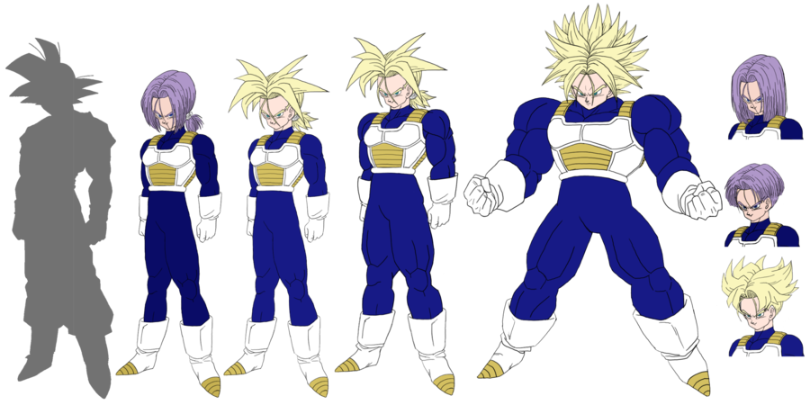 2boys, 2nd_grade_super_saiyan, 3rd_grade_super_saiyan, character_sheet, dragon_ball, dragon_ball_z, flat_color, male_focus