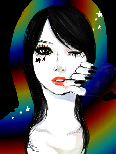 1girl, facial_mark, hood, k-pop, lipstick, makeup, nail_polish, parted_lips