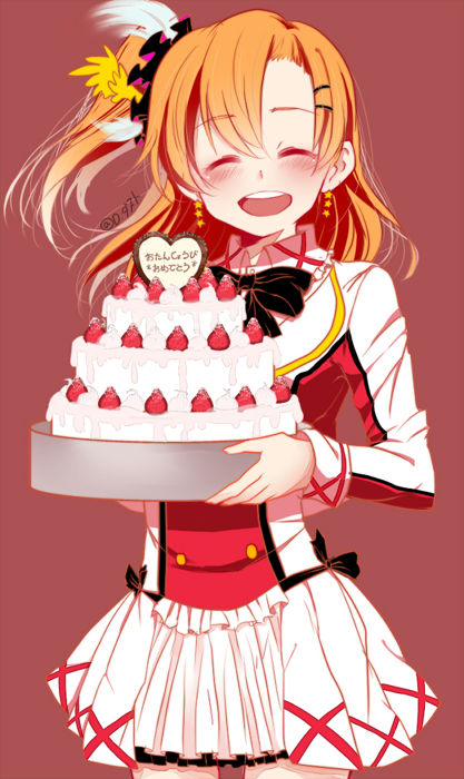 1girl, blush, cake, closed_eyes, female, food, hair_ornament, happy