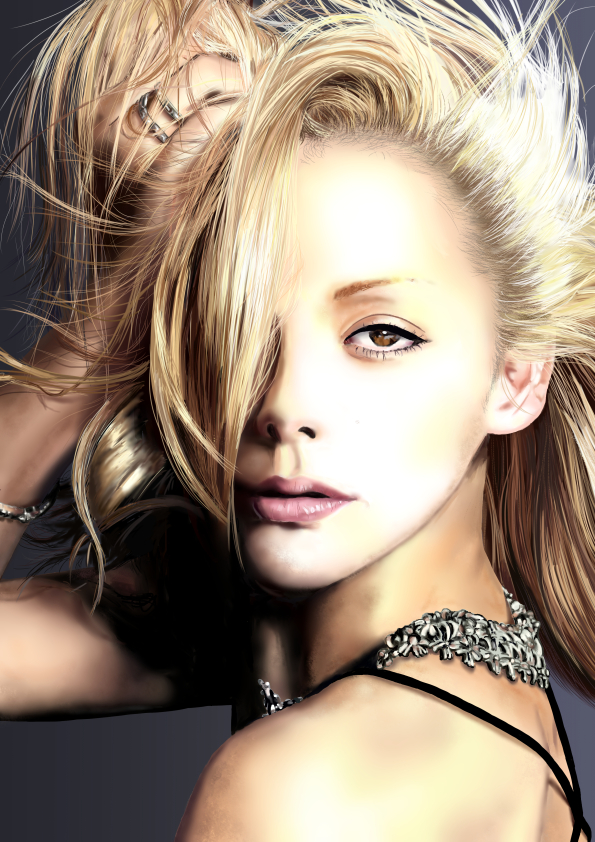 1girl, anna_tsuchiya, blonde_hair, brown_eyes, female, hair_over_one_eye, j-rock, jewelry