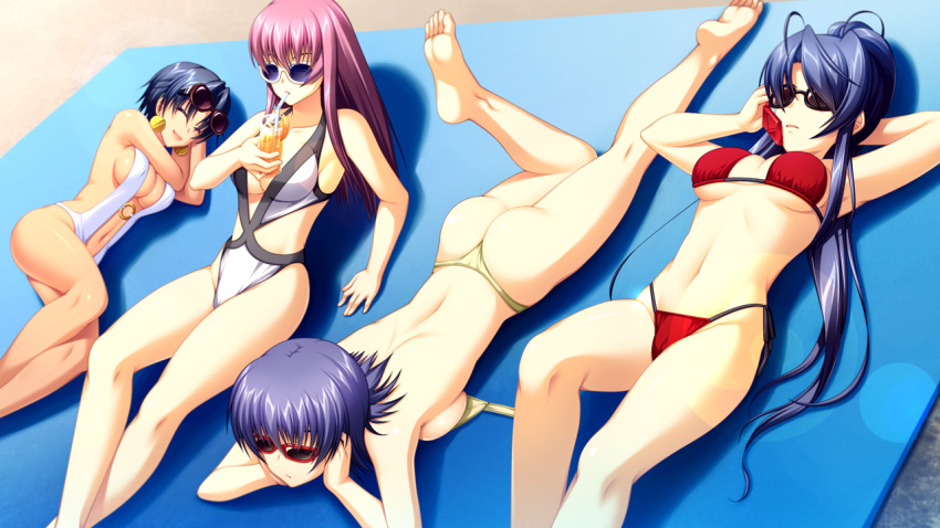 4girls, armpits, artemis_blue, asami_asami, ass, back, barefoot, bikini