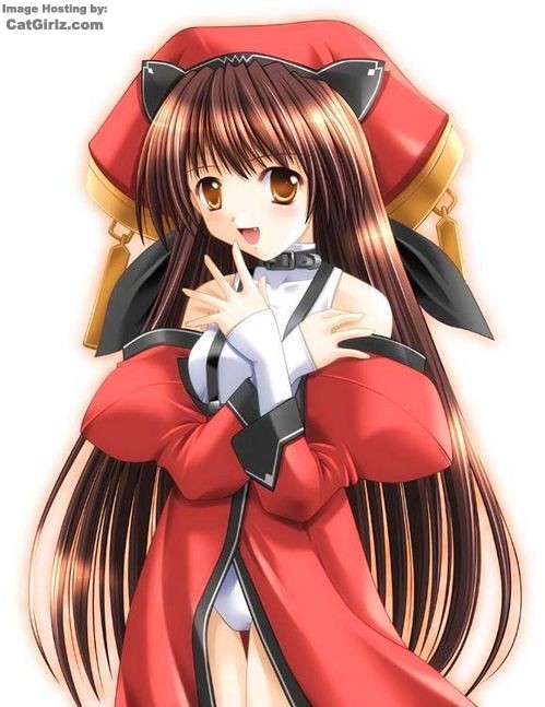 black_ribbons, brown_eyes, brown_hair, catgirl, catgirlz.com, long_hair, open_mouth, red_dress