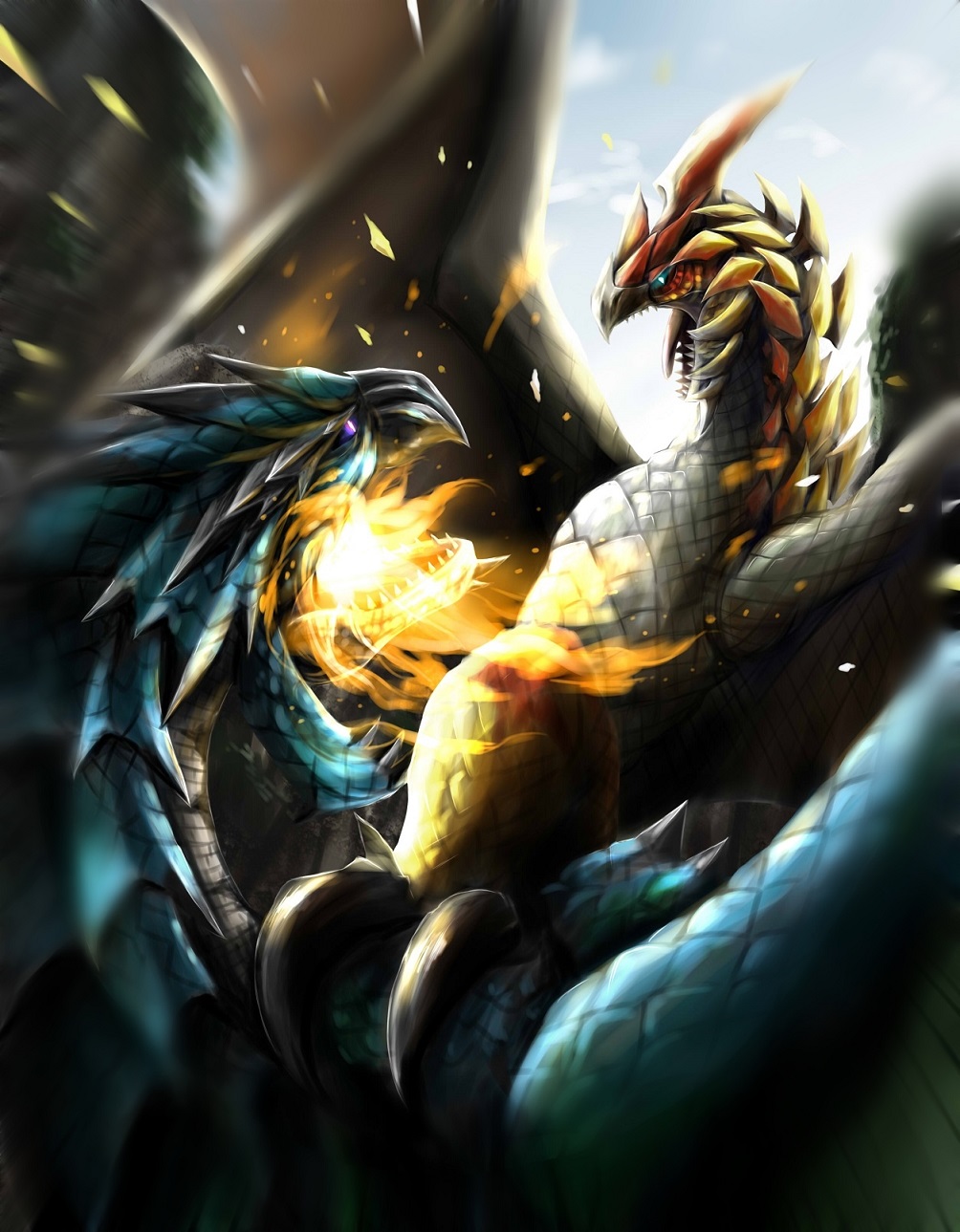 azure_rathalos, blue_eyes, capcom, claws, dragon, fangs, fire, monster