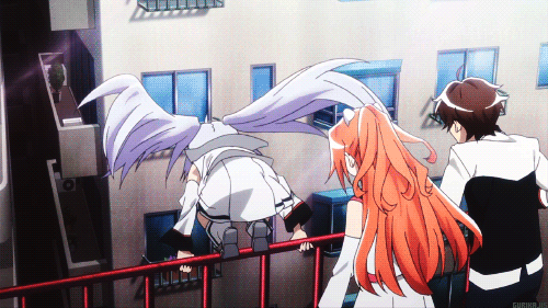 1boy, 2girls, animated, animated_gif, brown_hair, failure, falling, isla_(plastic_memories)