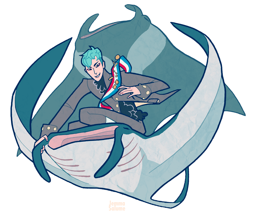 1boy, bigbang, blue_hair, capri_pants, cravat, k-pop, male_focus, manta_ray