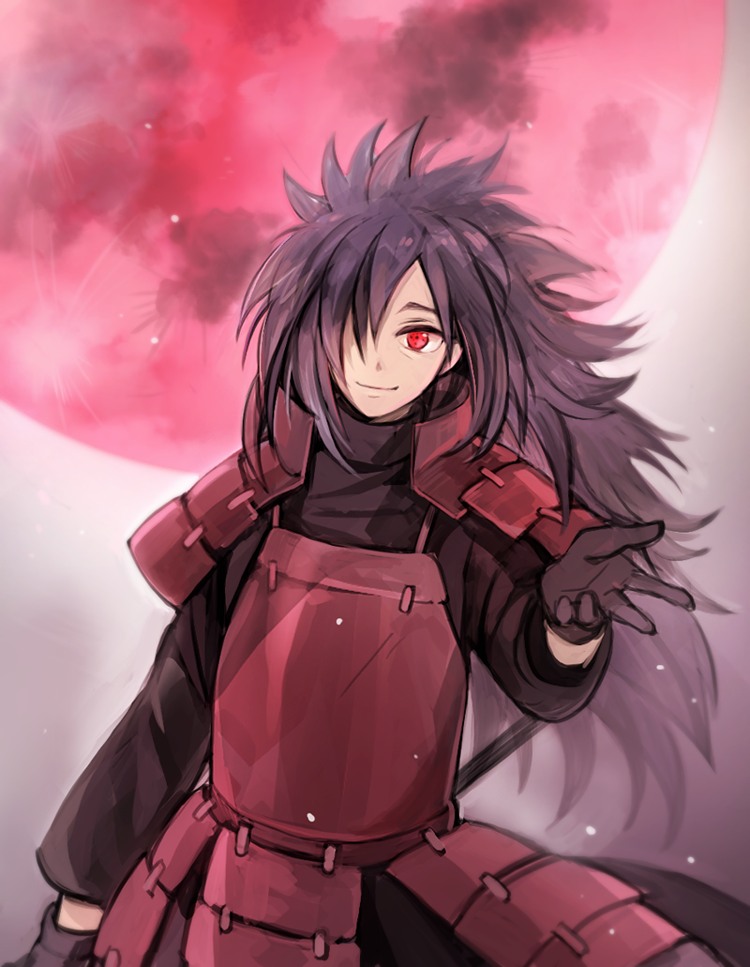 1boy, armor, black_gloves, black_hair, boring_(brtgm), gloves, hair_over_one_eye, looking_at_viewer