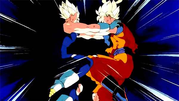 2boys, 90s, animated, animated_gif, battle, blonde_hair, dragon_ball, dragonball_z