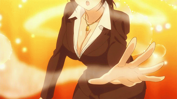 1girl, animated, animated_gif, blush, breasts, cleavage, closed_eyes, huge_breasts