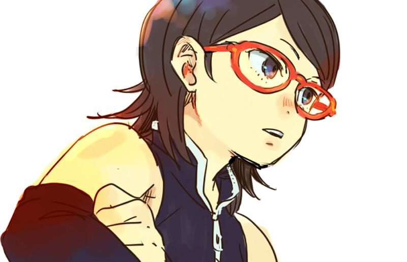 1girl, black_hair, emu_(losspass), glasses, naruto, naruto_gaiden, open_mouth, short_hair