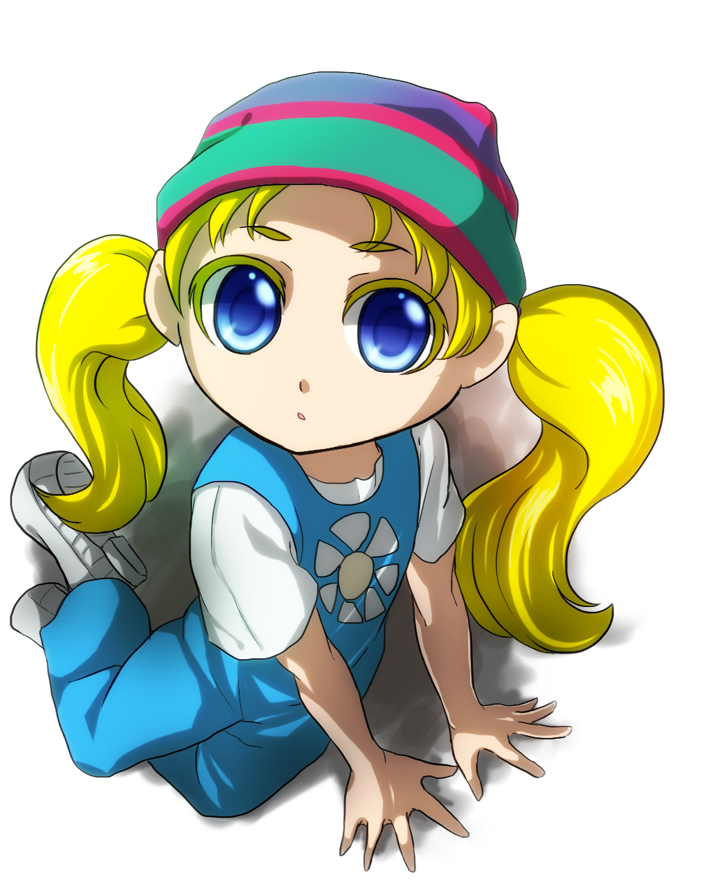 1girl, blonde_hair, donkey_kong_(series), donkey_kong_64, floral_print, gijinka, hat, loli