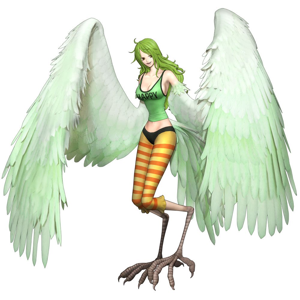 1girl, 3d, breasts, curvy, donquixote_pirates, feathers, green_hair, harpy
