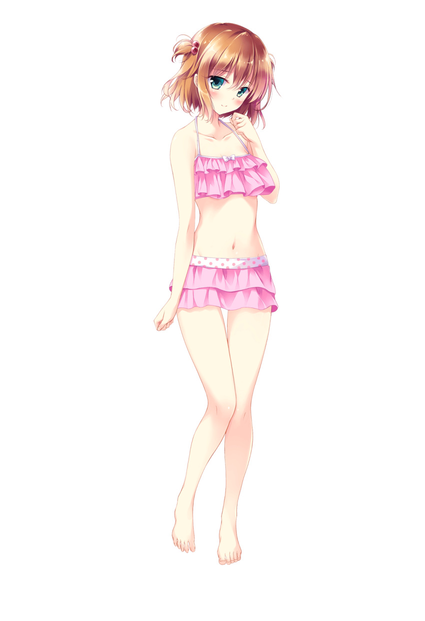 1girl, barefoot, bikini, blush, breasts, feet, game_cg, golden_marriage
