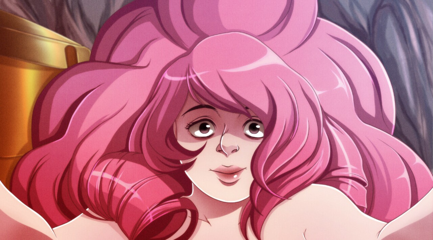 1girl, looking_at_viewer, pink_hair, rose_quartz_universe, self_shot, solo, steven_universe, takeuchi15