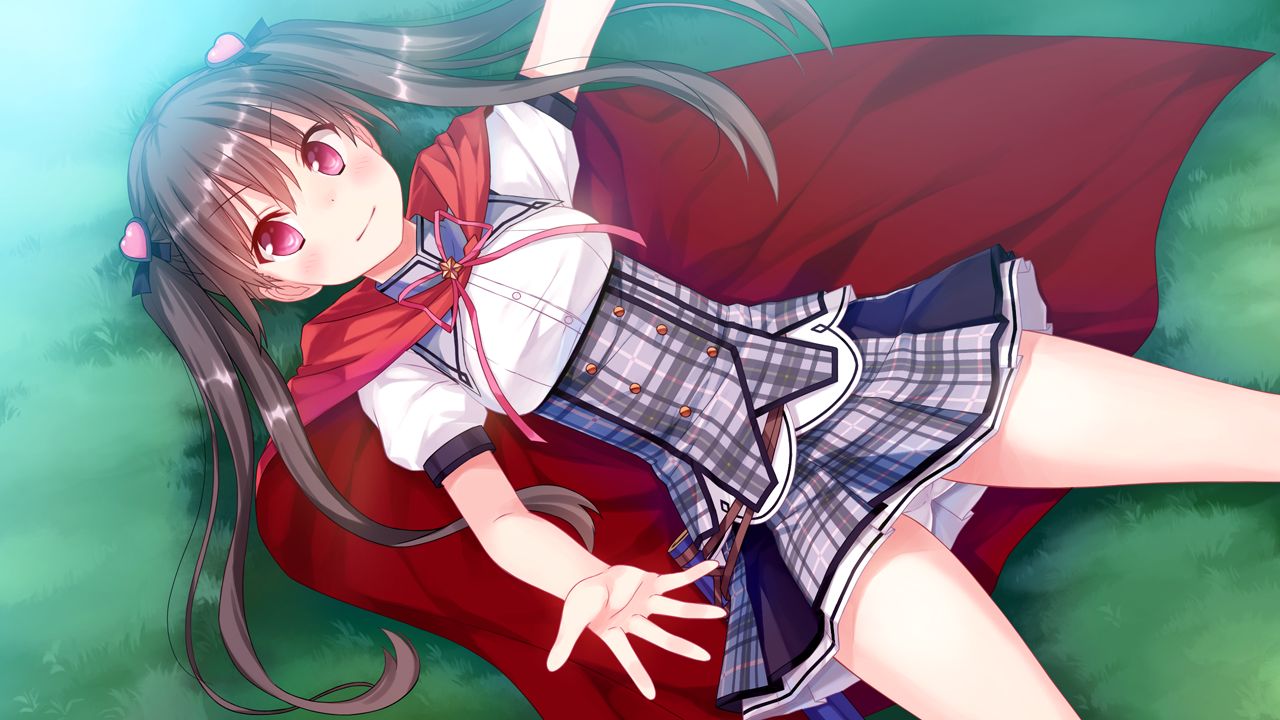 1girl, black_hair, blush, breasts, game_cg, grass, kino_(kino_konomi), kino_konomi