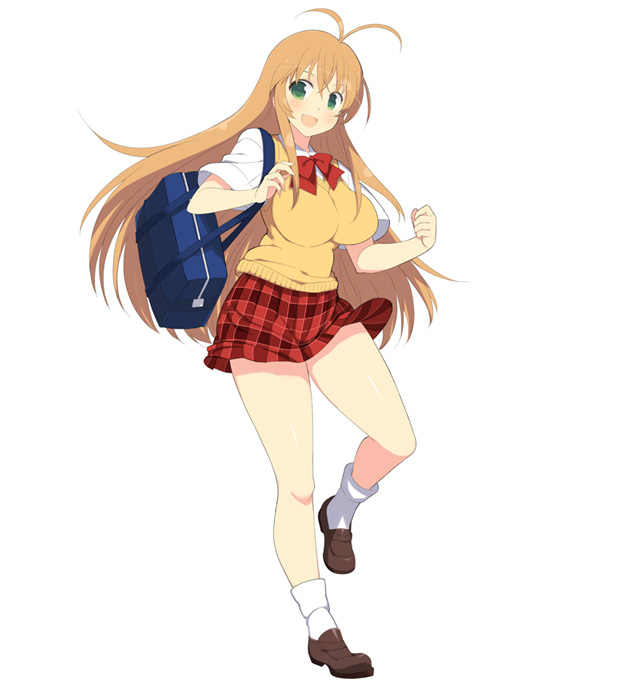 00s, 1girl, ahoge, blonde_hair, blush, breasts, female, full_body