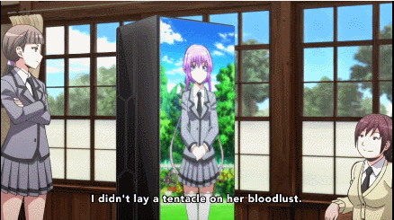 3girls, animated, animated_gif, ansatsu_kyoushitsu, gun, hara_sumire, jiritsu_shikou_kotei_houdai, kataoka_megu