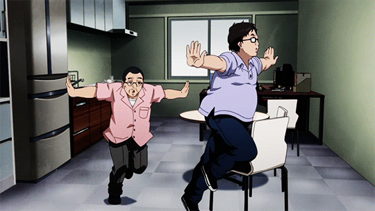 2boys, animated, animated_gif, glasses, kinoshita_seiichi, multiple_boys, shirobako