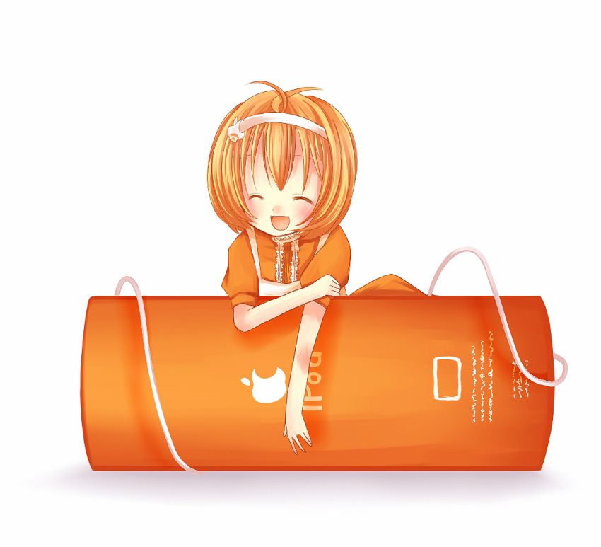 apple, closed_eyes, daidai-nanoko, digital_media_player, ipod, katsuki_neko, minigirl, product_girl