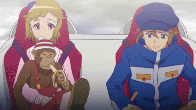 alouette_(yatterman), animal, animated, animated_gif, galina_(yatterman), lowres, monkey, yoru_no_yatterman