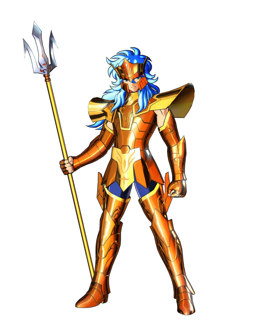 1boy, armor, blue_hair, deity, full_armor, long_hair, official_art, official_artwork
