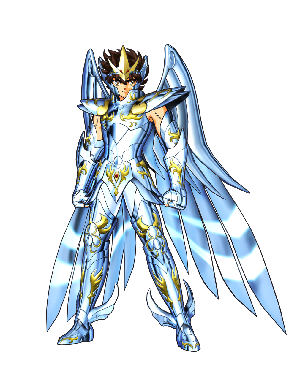 1boy, armor, brown_hair, full_armor, official_art, official_artwork, pegasus_seiya, saint_seiya