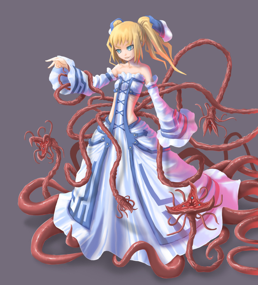 1girl, blonde_hair, blue_eyes, dress, jigoku_inu, long_hair, original, solo