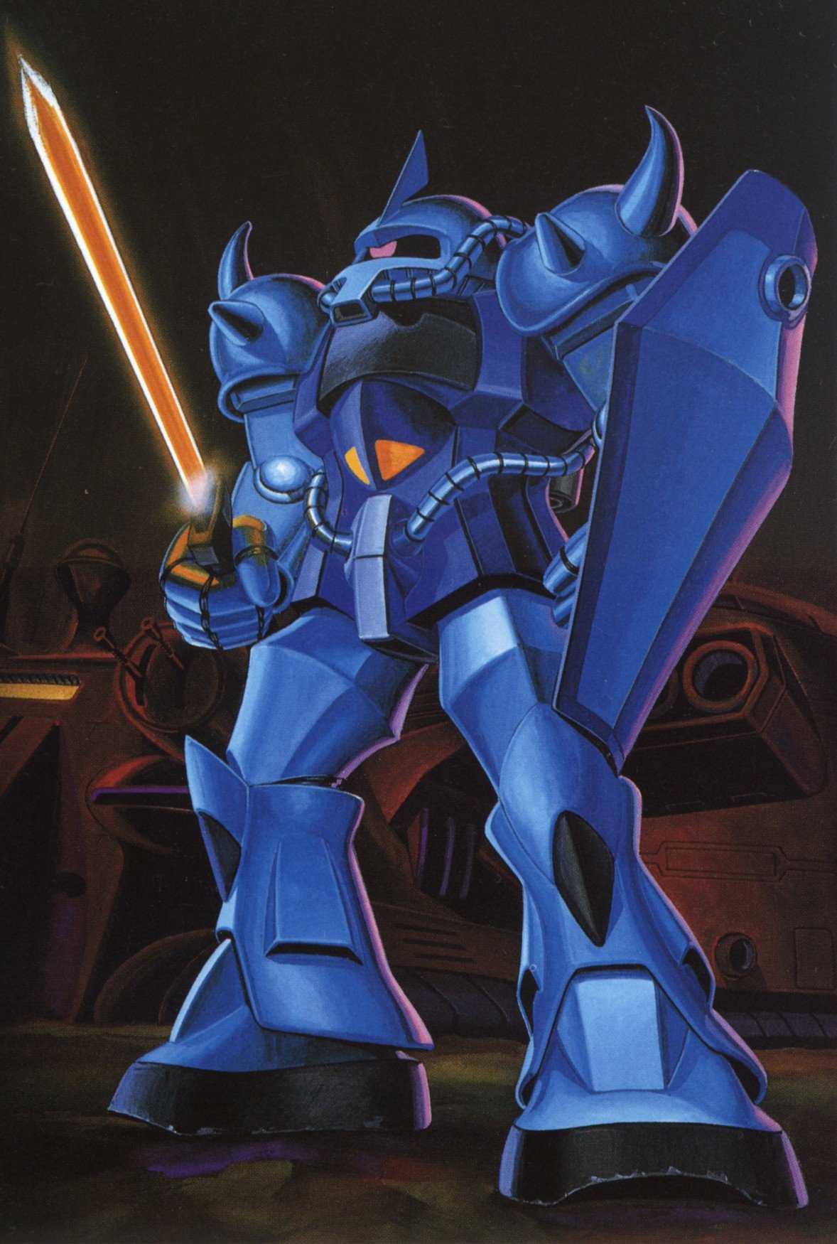 gallop, gouf, gundam, heat_sword, highres, mecha, mobile_suit_gundam, no_humans