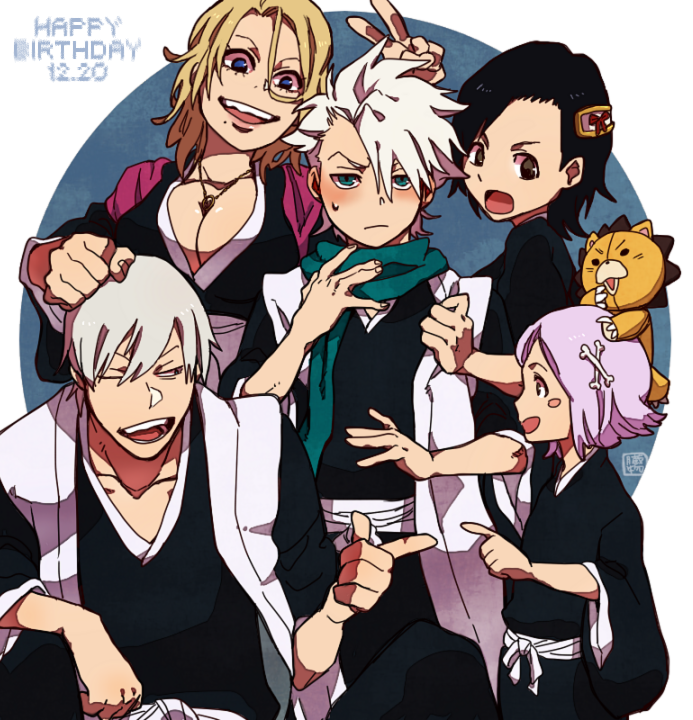 3boys, 3girls, black_eyes, black_hair, bleach, blonde_hair, blue_eyes, breasts