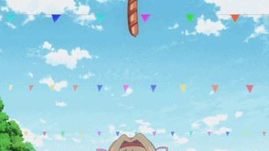 1boy, 1girl, animated, animated_gif, arms_up, blush, brown_hair, character_request