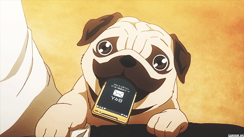 1boy, animal, animated, animated_gif, apo, dog, nanba_mutta, phone