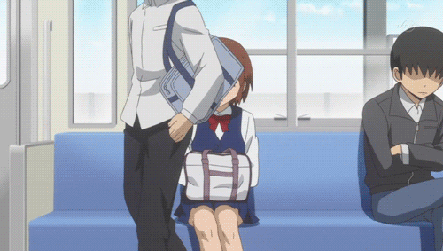 1girl, 2boys, animated, animated_gif, black_eyes, black_hair, brown_hair, danshi_koukousei_no_nichijou