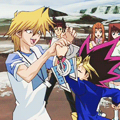 2girls, 3boys, animated, animated_gif, black_hair, blonde_hair, brown_hair, jounouchi_katsuya