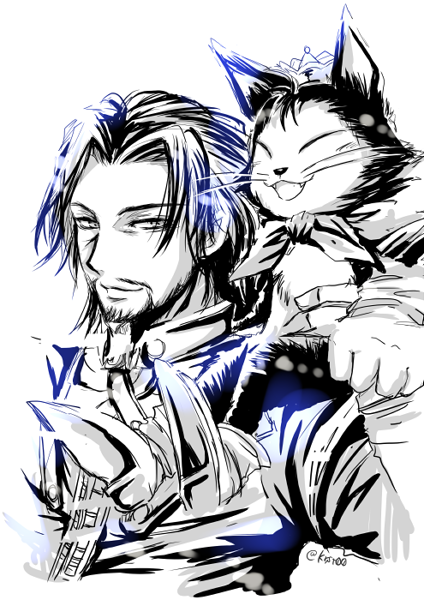 1boy, cait_sith, cat, facial_hair, final_fantasy, final_fantasy_vii, krst00, long_hair