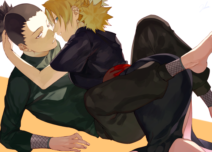 1boy, 1girl, black_hair, blonde_hair, couple, fishnets, hako_ichiiro, japanese_clothes