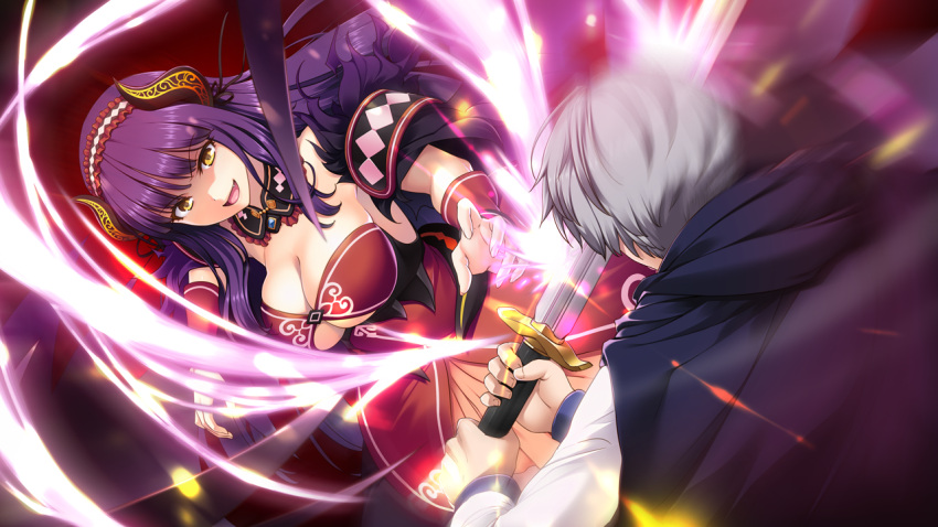 1girl, akuma_musume_no_kanban_ryouri, arute_(akuma_musume), benimura_karu, breasts, cape, cleavage, demon_girl