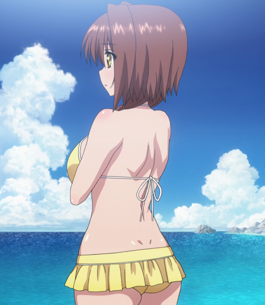 8-bit_(company), absolute_duo, bikini, brown_hair, clouds, from_behind, hotaka_miyabi, ocean