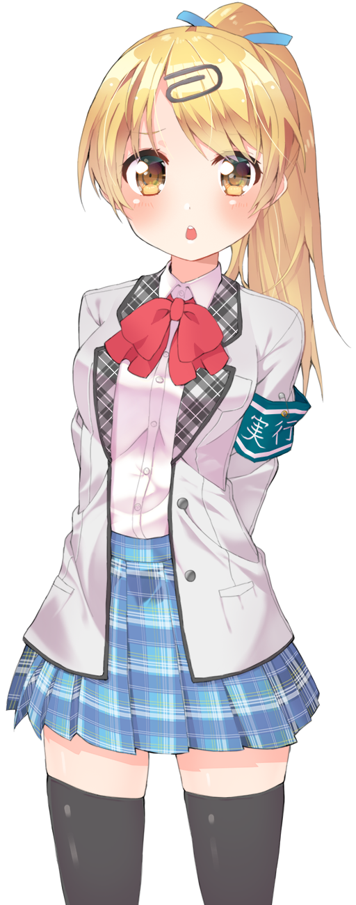 1girl, armband, artist_request, black_legwear, blazer, blonde_hair, blush, bow