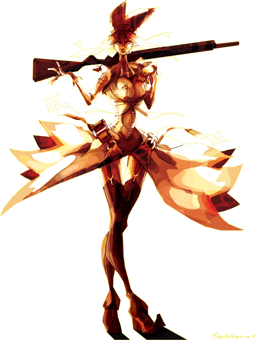 1girl, arc_system_works, breasts, bridal_veil, cleavage, clover, dress, elphelt_valentine
