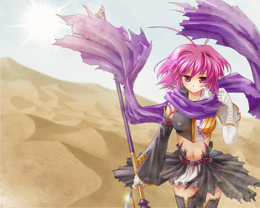 antenna_hair, bandage, bandages, desert, detached_sleeves, kagetsu_too, koihime_musou, midriff