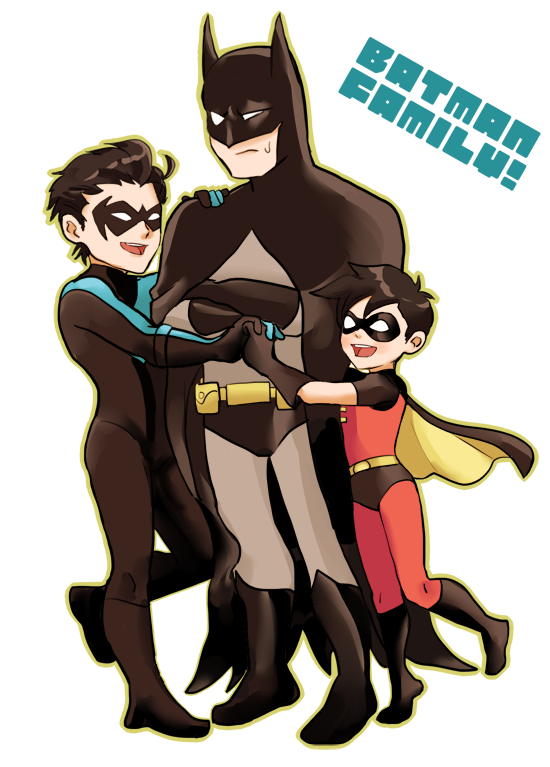 3boys, batman, batman_(series), black_hair, bodysuit, boots, brothers, bruce_wayne