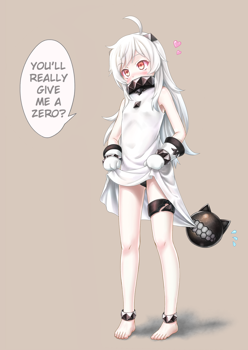 1girl, ahoge, barefoot, black_panties, dress, dress_lift, flying_sweatdrops, gotou_hisashi