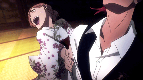 1boy, 1girl, animated, animated_gif, arita_mayu, death_parade, ginti, japanese_clothes