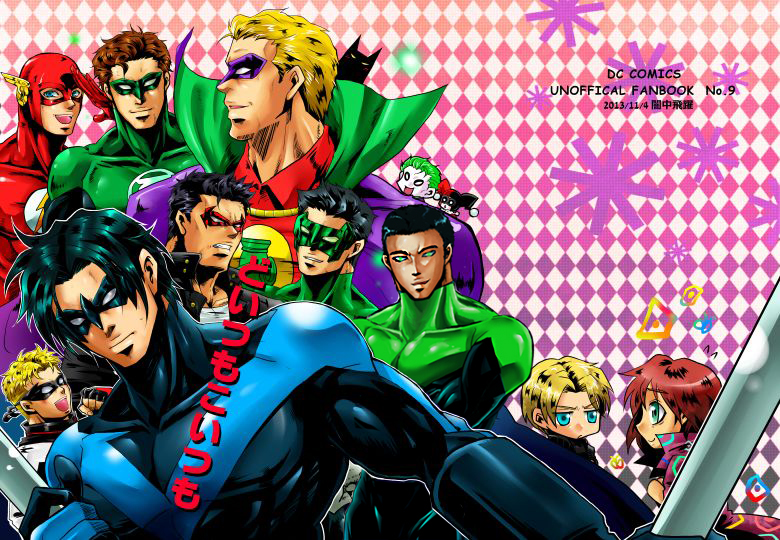 6+boys, alan_scott, barry_allen, batman, batman_(series), black_hair, blonde_hair, blue_eyes