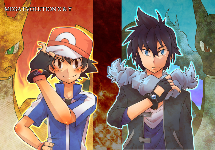 2boys, alan_(pokemon), charizard, mega_pokemon, multiple_boys, pokemon, satoshi_(pokemon)