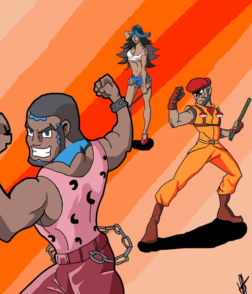 2boys, aogiri_(pokemon), aogiri_(pokemon)_(remake), capcom, cosplay, drawfag, final_fight, highres