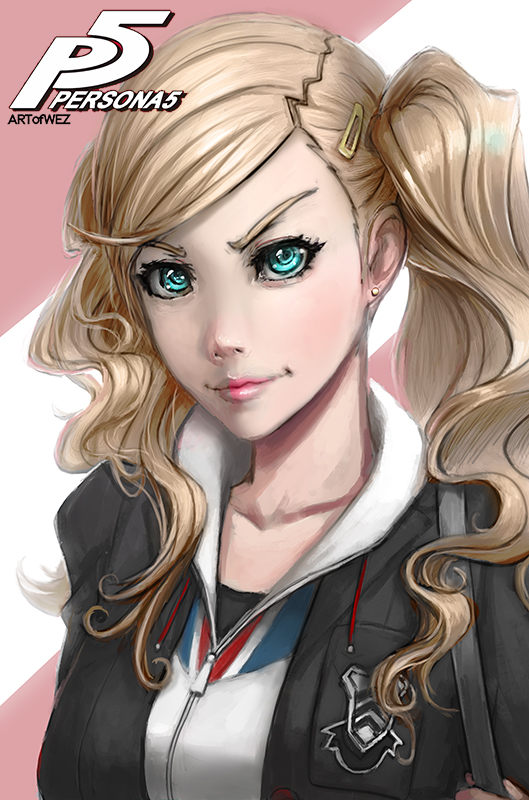 1girl, anzu_komaki, blonde_hair, blue_eyes, copyright_name, komaki_anzu, lipstick, makeup