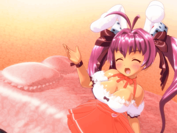 1girl, 3d, ahoge, animal_ears, animated, animated_gif, bed, blush