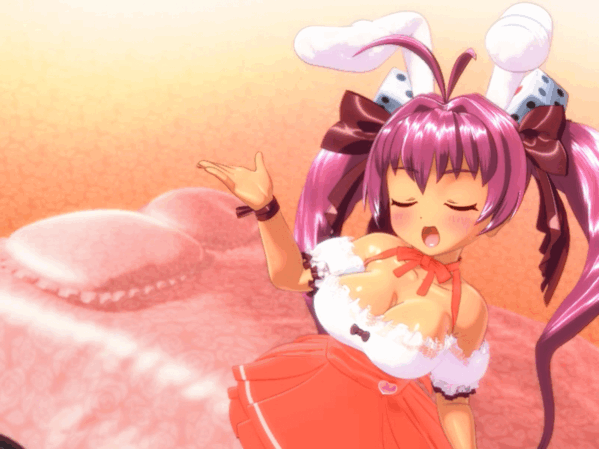 1girl, 3d, ahoge, animal_ears, animated, animated_gif, bed, blush