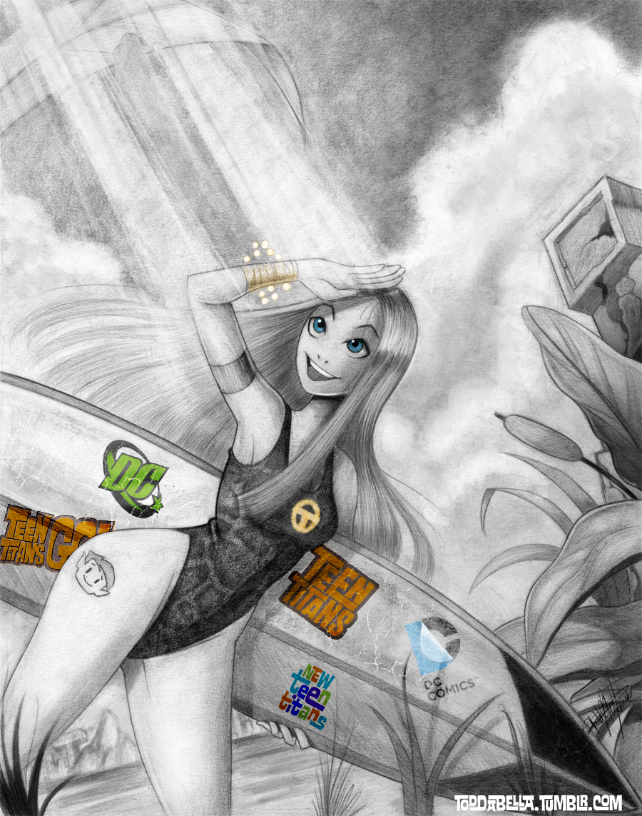 1girl, beach, blue_eyes, cartoon_network, dc_comics, female, holding, logo