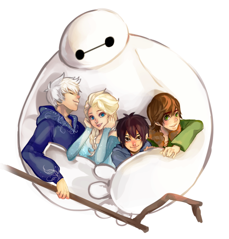 1girl, 3boys, baymax, big_hero_6, blue_eyes, brown_eyes, crossover, disney